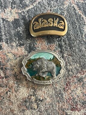 Alaska Bear Enamel Belt Buckle with Brass Alaska Logo Buckle